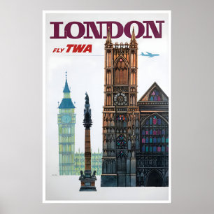 Affiche de voyage TWA Londres Angleterre Art David