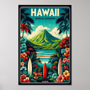 Affiche de voyage vintage à Hawaï