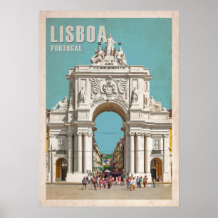 Affiche de voyage vintage. Arc de rue de Lisbonne,