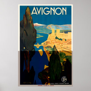 Affiche de voyage vintage Avignon Provence France