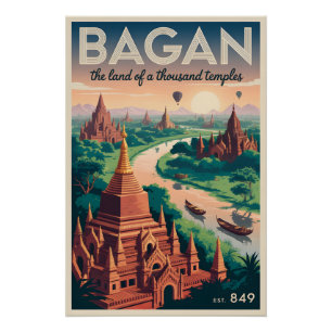 Affiche de voyage vintage Bagan Myanmar   Art de t