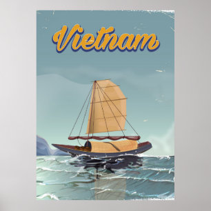 Affiche de voyage vintage bateau de pêche Vietnam