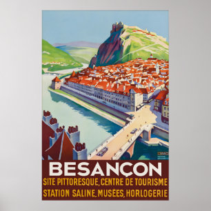 Affiche de voyage vintage Besançon France Citadell