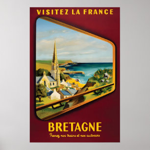 Affiche de voyage vintage Bretagne France Mur côti