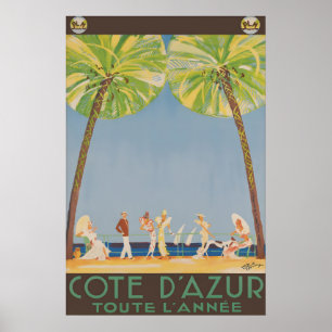 Affiche de voyage vintage Côte d’Azur France franç
