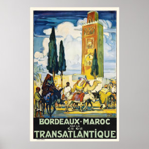 Affiche de voyage vintage de Bordeaux au Maroc