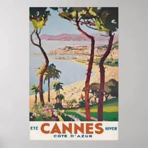 Affiche de voyage vintage de Cannes, Côte d'Azur f