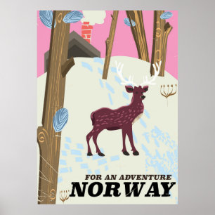 affiche de voyage vintage de cerfs de Norvège