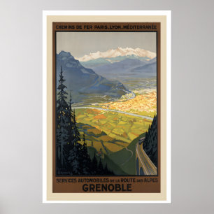 Affiche de voyage vintage de Grenoble France - Enc