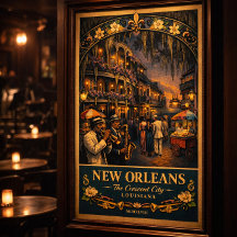 Affiche de voyage vintage de la Nuit de Jazz de la