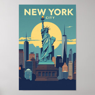 Affiche de voyage vintage de la Statue de la Liber