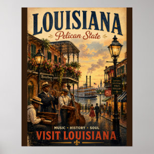 Affiche de voyage vintage de Louisiane avec musici