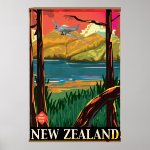 Affiche de voyage vintage de Nouvelle-Zélande