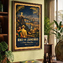 Affiche de voyage vintage de nuit de Rio de Janeir