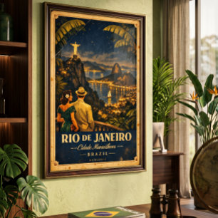 Affiche de voyage vintage de nuit de Rio de Janeir