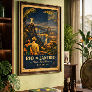 Affiche de voyage vintage de nuit de Rio de Janeir