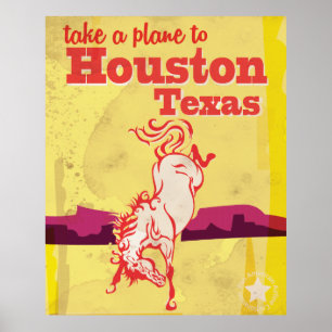 Affiche de voyage vintage de rodeo à Houston, Texa