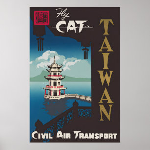 Affiche de voyage vintage de Taiwan Civil Air Tran