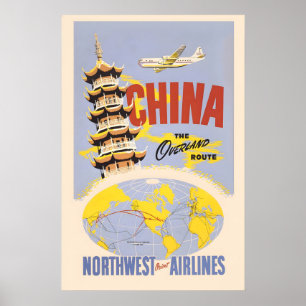 Affiche de voyage vintage de voyage en Asie Chine 