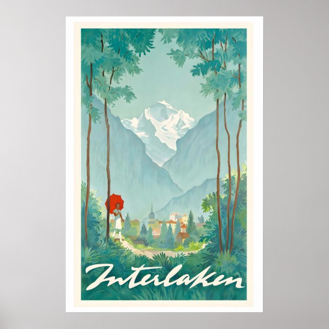 Affiche de voyage vintage d'Interlaken Suisse (Devant)