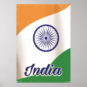 Affiche de voyage vintage du drapeau de l'Inde.