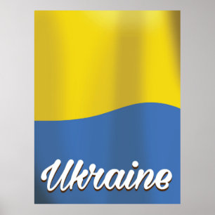 Affiche de voyage vintage du drapeau de l'Ukraine