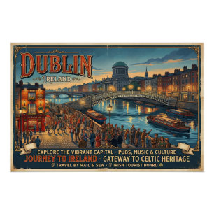 Affiche de voyage vintage Dublin Irlande