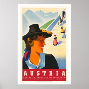 Affiche de voyage vintage en Autriche - Encadrée