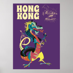 Affiche de voyage vintage Hong Kong Dragon