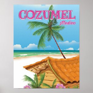 Affiche de voyage vintage imprimée de Cozumel Mexi