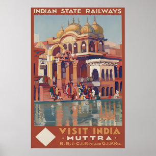 Affiche de voyage vintage Inde Mathura État indien