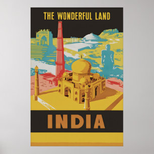 Affiche de voyage Vintage India Taj Mahal Qutub Mi