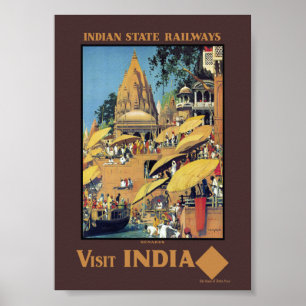 Affiche de voyage vintage India Varanasi Ganges 19