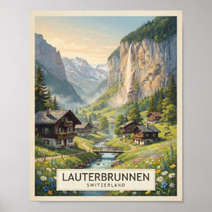 Affiche de voyage vintage Lauterbrunnen Suisse