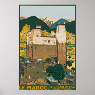 Affiche de voyage vintage Maroc Montagnes de l'Atl