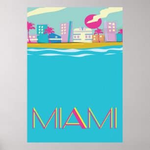 Affiche de voyage vintage Miami années 80