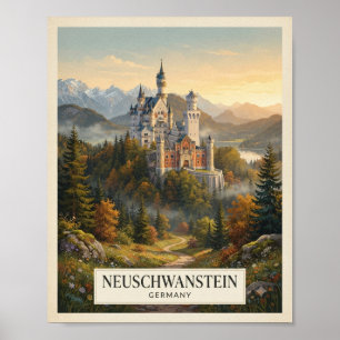 Affiche de voyage vintage Neuschwanstein Allemagne