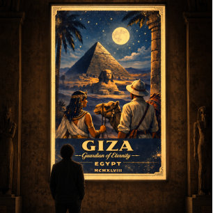 Affiche de voyage vintage nuit Gizeh Égypte Clai