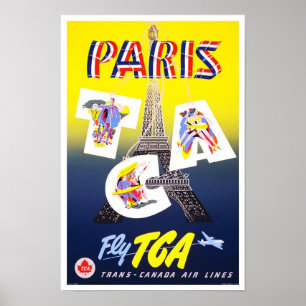 Affiche de voyage vintage Paris France Airlines