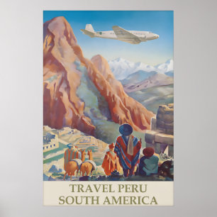 Affiche de voyage vintage Pérou Machu Picchu Andes