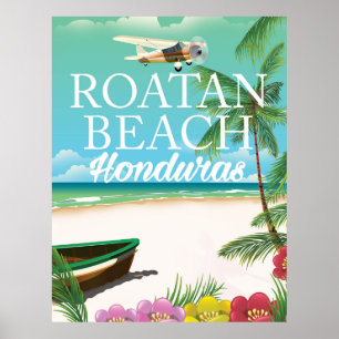 Affiche de voyage vintage Rotan Beach Honduras