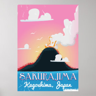 Affiche de voyage vintage Sakurajima Volcano Japon