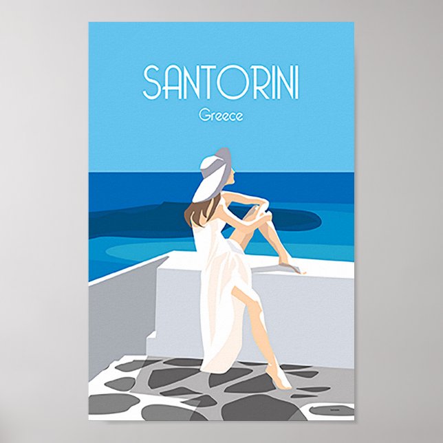 affiche de voyage vintage Santorin Grèce (Devant)