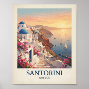 Affiche de voyage vintage Santorin Grèce Mediter
