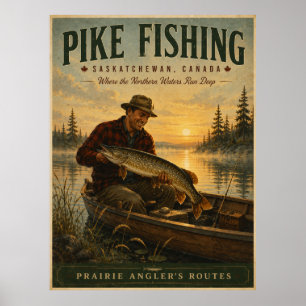 Affiche de voyage vintage sur la pêche au brochet