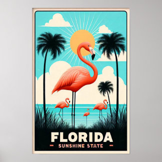 Affiche de voyage vintage sur les flamants de Flor
