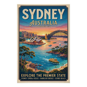 Affiche de voyage vintage Sydney Australie