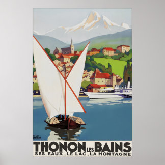Affiche de voyage vintage Thonon Les Bains, Lac