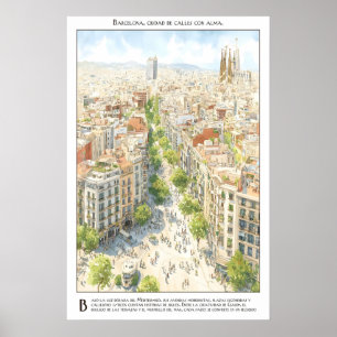 Affiche de vue de rue de la ville de Barcelone Méd