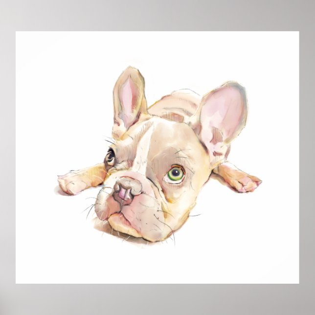Affiche de watercolor de Bouledogue Français, Art  (Devant)
